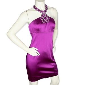 NWT Trina Turk rhinestone halter silky satin Mini Cocktail Party Dress Sz 4